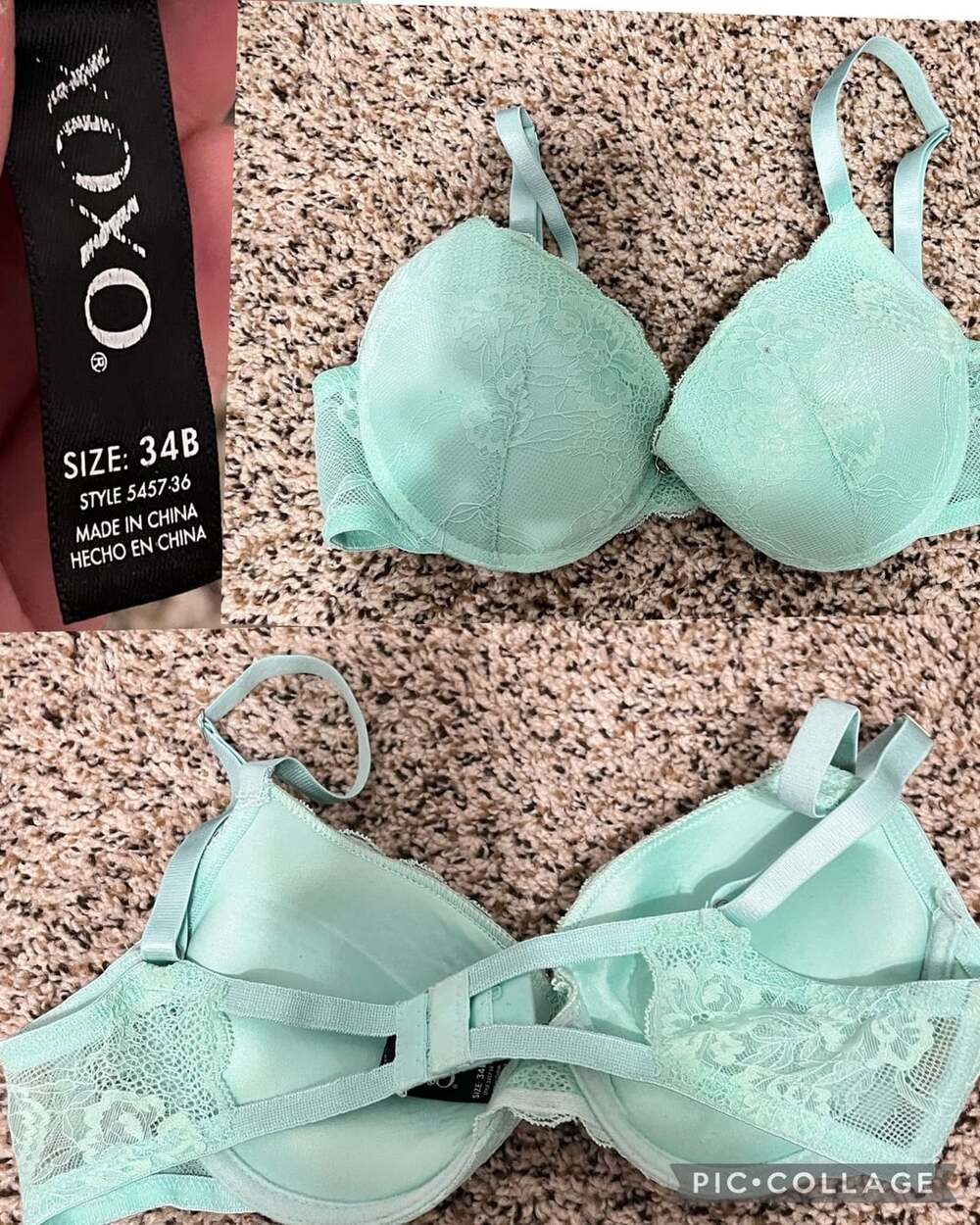 XOXO Bra Size 34B Mint Green Lace Push-Up Underwire